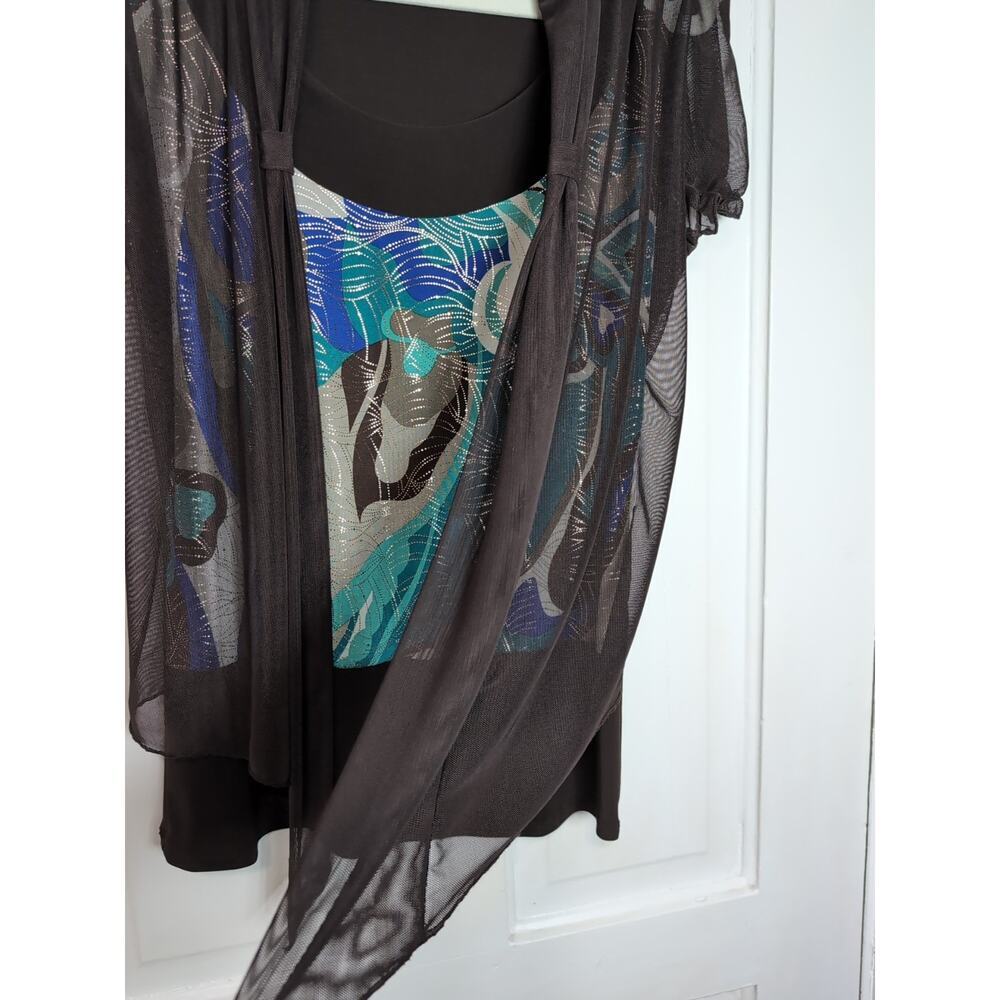 Vtg Solar‎ Mesh Cardigan Blouse Abstract Metallic Y2K Women's XL Elegant (1040) - Picture 2 of 5